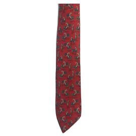 Gravata Hermès de seda vermelha com padrão de cavalos Vermelho