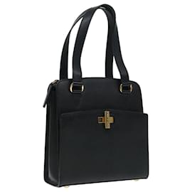 Céline-CELINE Hand Bag Leather Black Gold Auth 92770-Black,Golden