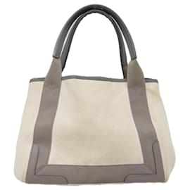 Balenciaga-BALENCIAGA Sac à main Cabas S en toile et cuir bleu marine blanc beige 339933 Auth ep5793-Blanc,Beige