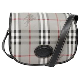 Autre Marque-Burberrys Nova Check Shoulder Bag PVC Leather Gray Gold Auth 92087-Brown,Golden