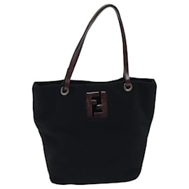 Fendi-FENDI Hand Bag Wool Leather Black Brown Silver Auth ep5859-Brown,Black,Silvery