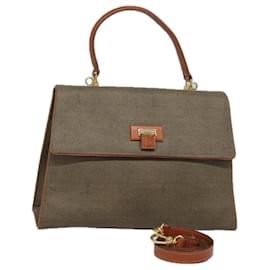 Fendi-FENDI Hand Bag PVC 2way Gold Brown Auth 94029-Brown,Golden