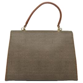 Fendi-FENDI Hand Bag PVC 2way Gold Brown Auth 94029-Brown,Golden
