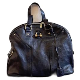 Yves Saint Laurent Muse II Leather Handbag Navy Blue Navy blue