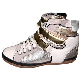 Baskets Maje Bobby cuir blanc argent et doré taille 37 Argenté Blanc Doré