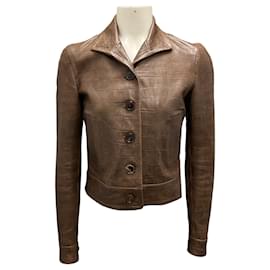 Ralph Lauren-Ralph Lauren Black Label Brown Embossed Leather Jacket-Brown