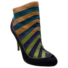 Christian Louboutin-Christian Louboutin Black / Bronze Metallic / Teal Calf Hair, Suede, and Leather Ankle Boots-Multiple colors