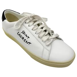 Saint Laurent-Saint Laurent White / Black Court Classic Embroidered Sneakers-White