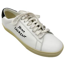 Saint Laurent weiße / schwarze klassische bestickte Sneakers Weiß