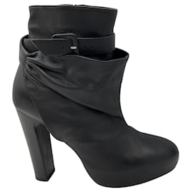 Hermès-Hermes Black Leather Wrap Ankle Boots-Black