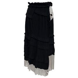 3.1 Phillip Lim Black Pleated Skirt with Silver Chainmail Detail Black