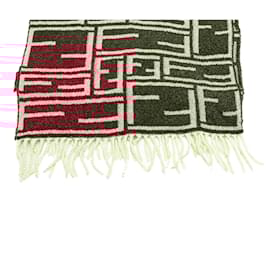 Fendi-Red Fendi Zucca Wool Fringe Reversible Scarf Scarves-Red
