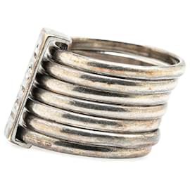 Dior-Silver Dior Sterling Silver Logo 7 Band Ring-Silvery