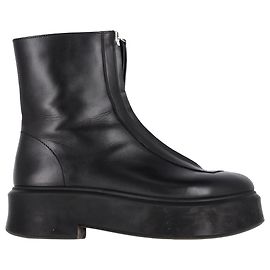 The Row Zip-Front Ankle Boots in Black Leather Black