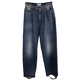 Balenciaga-Jeans de perna larga com barra destruída Balenciaga em denim de algodão azul-Azul