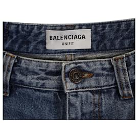 Balenciaga-Jeans de perna larga com barra destruída Balenciaga em denim de algodão azul-Azul