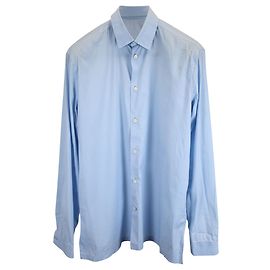 Balenciaga Langarmhemd mit Knöpfen aus hellblauer Baumwolle Blau Hellblau