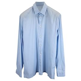 Balenciaga-Camisa de manga longa com botão Balenciaga em algodão azul claro-Azul,Azul claro