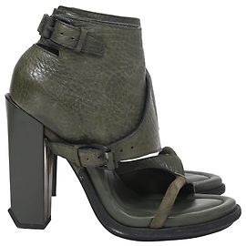 Sandálias de couro verde com detalhe de fivela Alexander Wang Verde Verde oliva