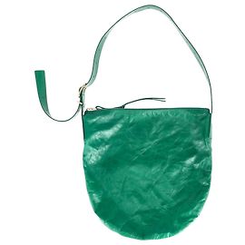 Bolsa de ombro zíper em couro de bezerro verde com acabamento enrugado da Jil Sander Verde