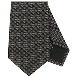 Gucci-Gucci Bee Print Silk Tie-Golden,Navy blue