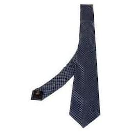 Louis Vuitton-Gravata de seda azul marinho Micro Damier Louis Vuitton-Azul marinho