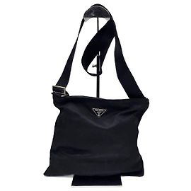Borsa a tracolla in nylon nero e pelle Prada Tessuto Nero