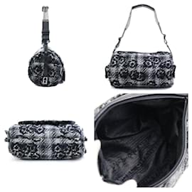 Chanel-Chanel Camellia Tweed Shoulder Bag-Brown,Black,White