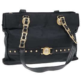 Borsa tote Gianni Versace in nylon nero e oro Auth bs18518 Nero D'oro
