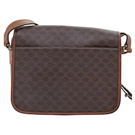 Céline-CELINE Macadam Canvas Circle Shoulder Bag PVC Leather Brown Gold Auth 92653-Brown,Golden
