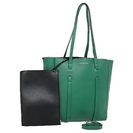 BALENCIAGA Tote Bag Leather 2way Green Silver Auth ep5837 Silvery Green