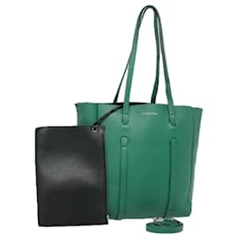 Balenciaga-Sac tote en cuir BALENCIAGA 2 en 1 vert argent authentique ep5837-Argenté,Vert