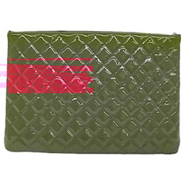 Chanel-CHANEL Matelasse Clutch Bag patent Pink CC Auth bs18168-Pink