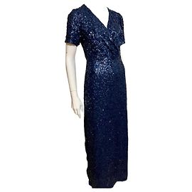 Jenny Packham Sequinned navy blue evening gown Blue