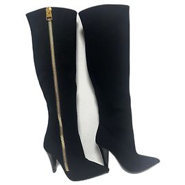 Tom Ford Black Canvas Knee High Boots Black