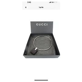 Collier vintage Gucci en argent avec pendentif Noir Argenté