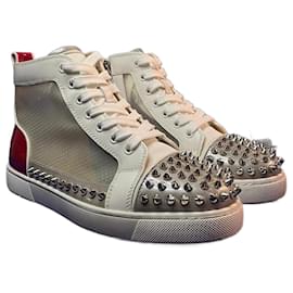 Christian Louboutin-Baskets montantes pour femme Christian Louboutin 37-Blanc,Rouge