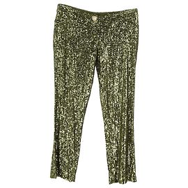 Pantalons évasés en tulle stretch cropped Balmain en sequins verts Vert