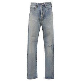 Jeans slim a vita alta strappati Saint Laurent in cotone azzurro Blu Blu chiaro