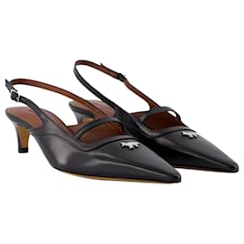 Autre Marque-Pointy Sling Back - Maison Kitsune - Leather - Black-Black