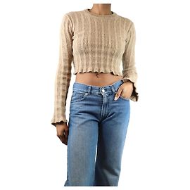 Acne Hellbrauner, gerippter Wollmischpullover mit Fransen - Größe XS Braun