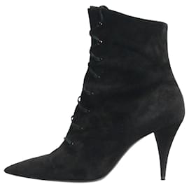 Saint Laurent-Black suede lace-up Kiki boots - size EU 40-Black