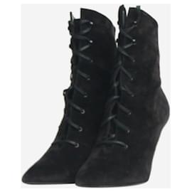 Saint Laurent-Black suede lace-up Kiki boots - size EU 40-Black