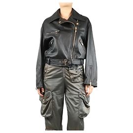 Versace Schwarze Lederbikerjacke - Größe UK 10 Schwarz