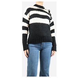 Philosophy di Lorenzo Serafini Pull en mohair rayé noir et blanc avec bouton en perle - taille UK 10 Noir