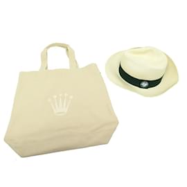 Rolex-NEUF LOT CHAPEAU PANAMA ROLAND GARROS M RAPHIA + SAC CABAS LOGO MONTRE ROLEX NEW-Écru