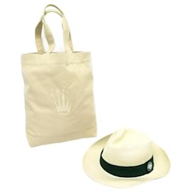 Rolex-NEUF LOT CHAPEAU PANAMA ROLAND GARROS L RAPHIA + SAC CABAS LOGO MONTRE ROLEX NEW-Écru