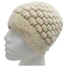 Hermès-BONNET HERMES MOTIF BOUCLETTES EN CACHEMIRE & COTON TU 40-60 CASHMERE HAT-Écru