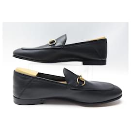 Gucci-NINE GUCCI SHOES JORDAAN MOCASSINS WITH BIT 11 45 BLACK LEATHER BOX LOAFER-Black
