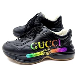 Gucci-CHAUSSURES BASKETS GUCCI 552851 RHYTON IRIDESCENT LOGO 6.5 40.5 SNEAKERS-Noir